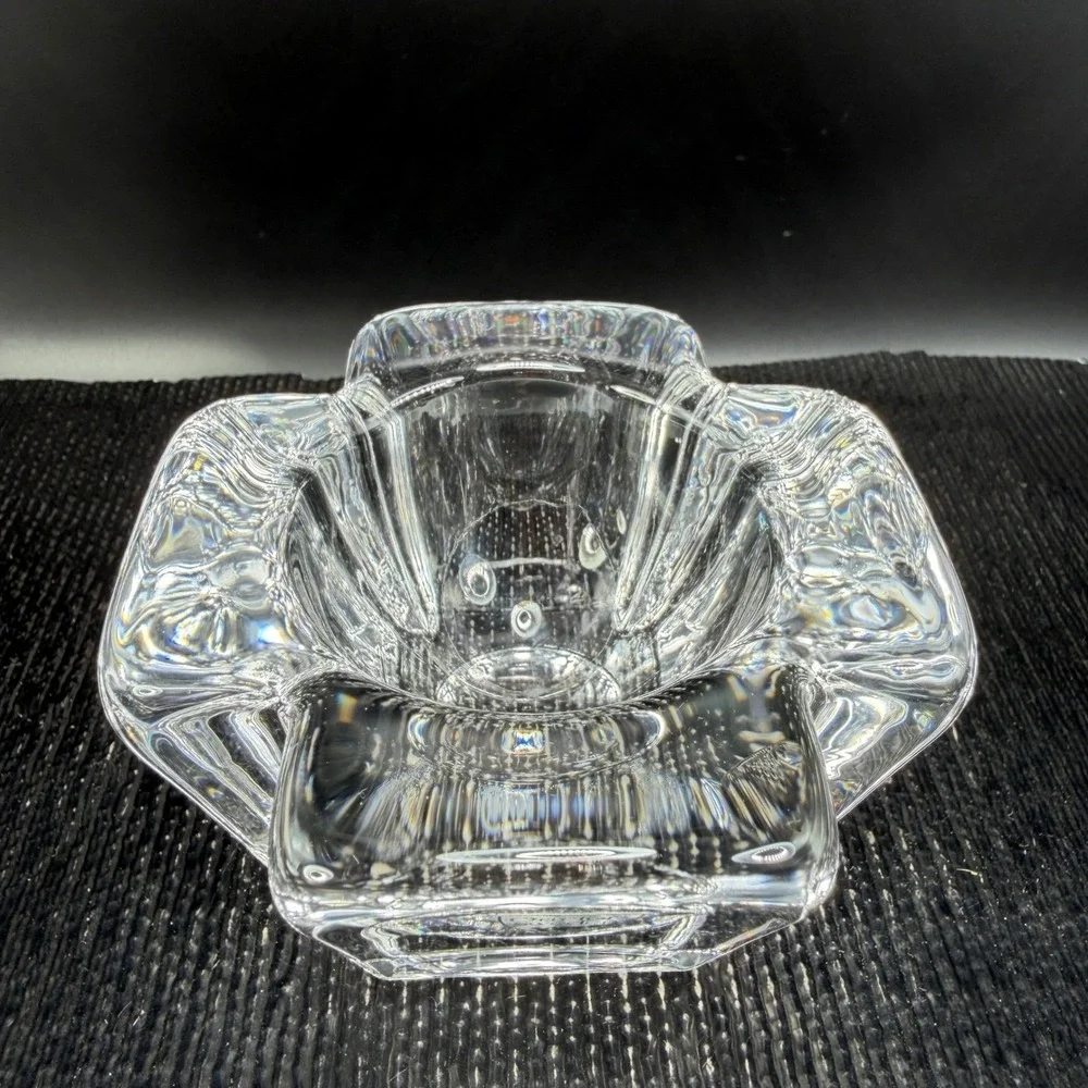 Orrefors Sweden Corona Crystal Votive Candle Holder Set of 2 Lars Hellsten Clear